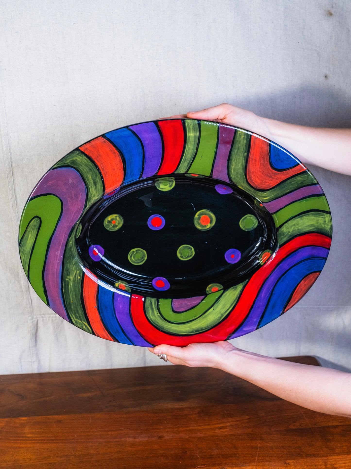 Vintage 1990s Romy & Clare Abstract Pattern Oval Serving Platter