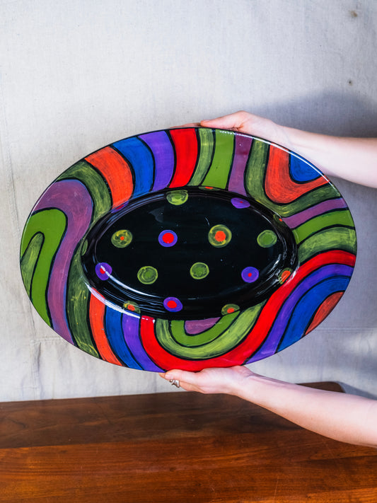 Vintage 1990s Romy & Clare Abstract Pattern Oval Serving Platter