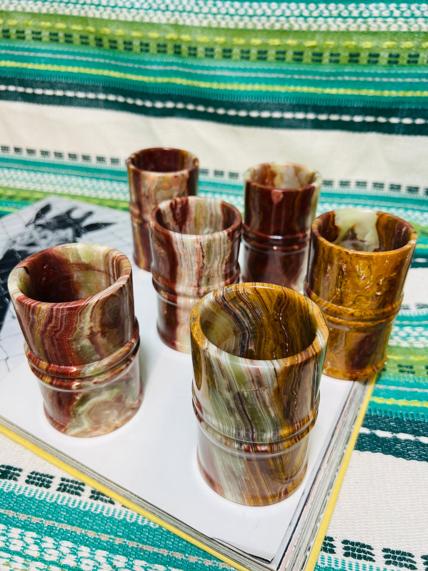 Vintage Marble Onyx Stone Tumbler Glasses (set of 6)