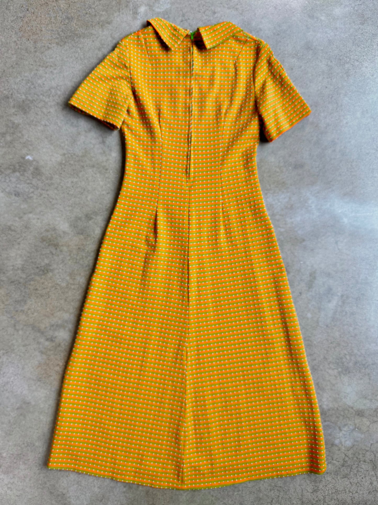 Vintage 1960s Handmade Orange & Green Striped Collared Midi Dress | Small