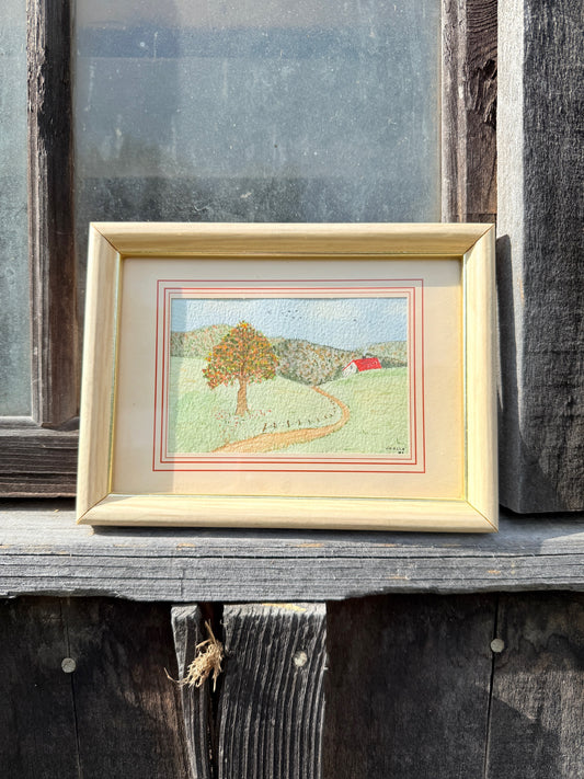 Framed & Signed Farm Landscape Watercolor Artwork