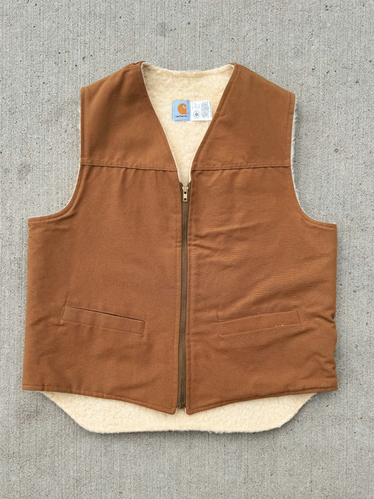 Vintage 1980s Carhartt Brown Duck Canvas Sherpa Lined Vest