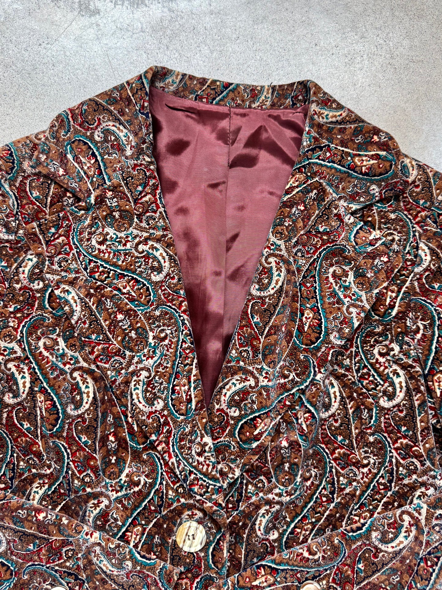 Vintage 1970s Junior House Paisley Cotton Velvet Blazer | Small