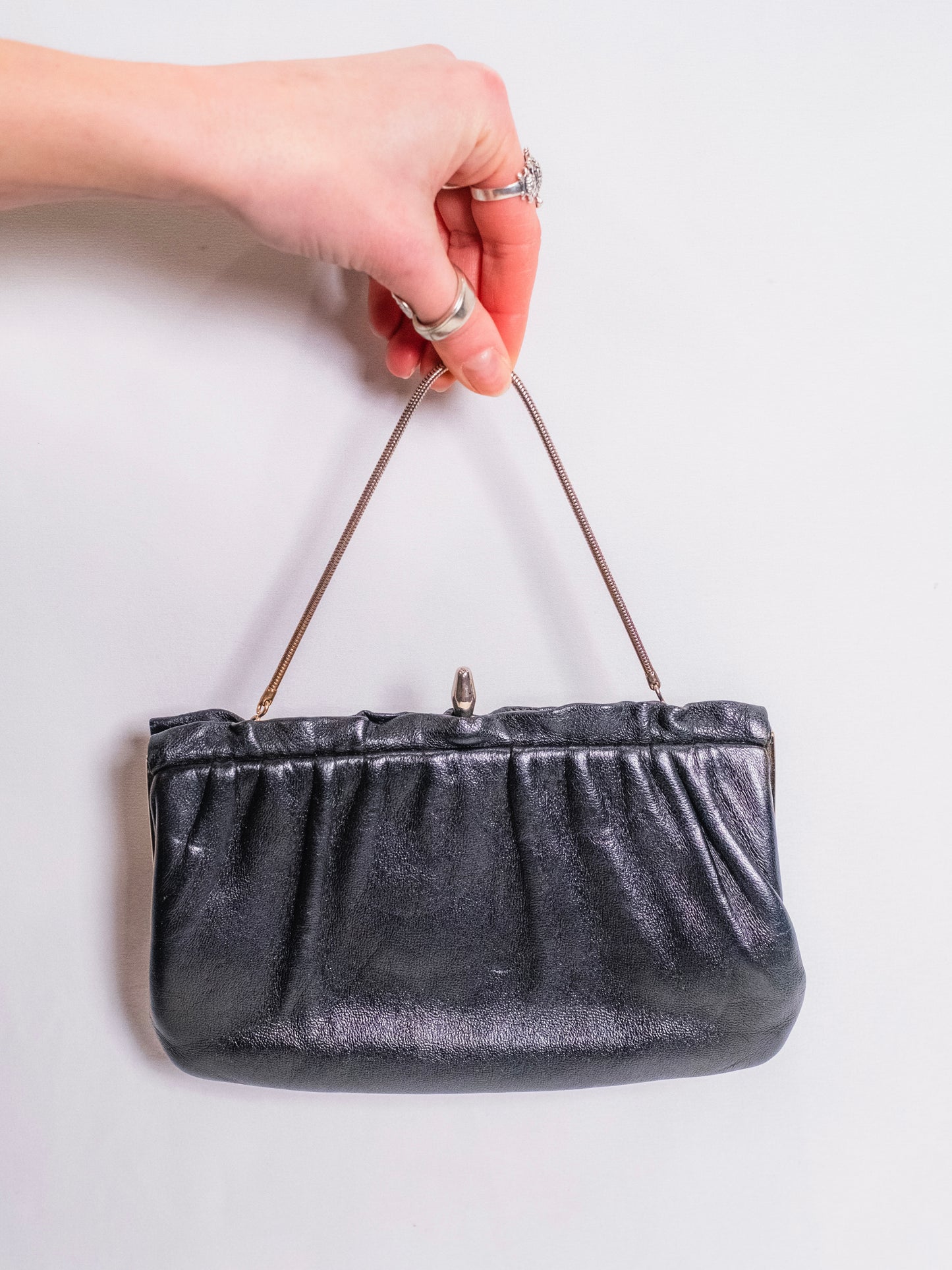 Vintage 1950s Black Leather Clutch Handbag