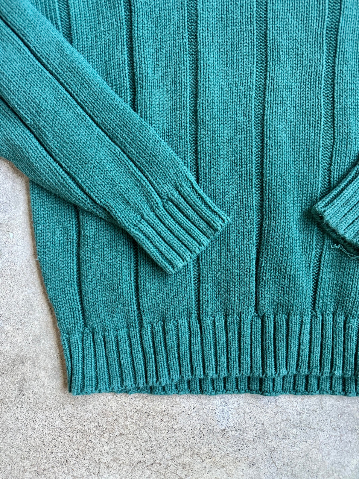 Vintage 1990s Gap Green Wide Rib Knit Cotton-Blend Crewneck Sweater | Large