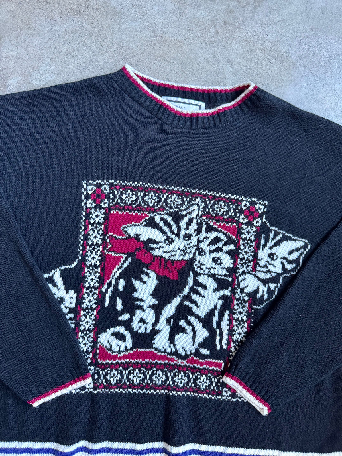 Vintage 1980s Richard Simmons Black & Red Kitten Sweater | 3XL