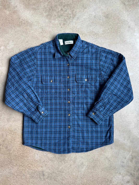 Vintage 1990s L.L. Bean Blue Plaid Fleece Lined Flannel Shirt | Medium