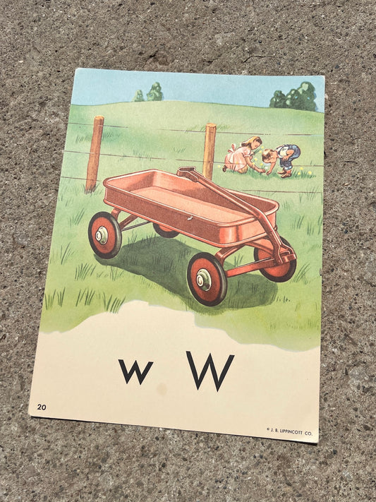 Vintage 1950s Phonics Flashcards (J.B. Lippincott Co.) w/ Hanger - Wagon