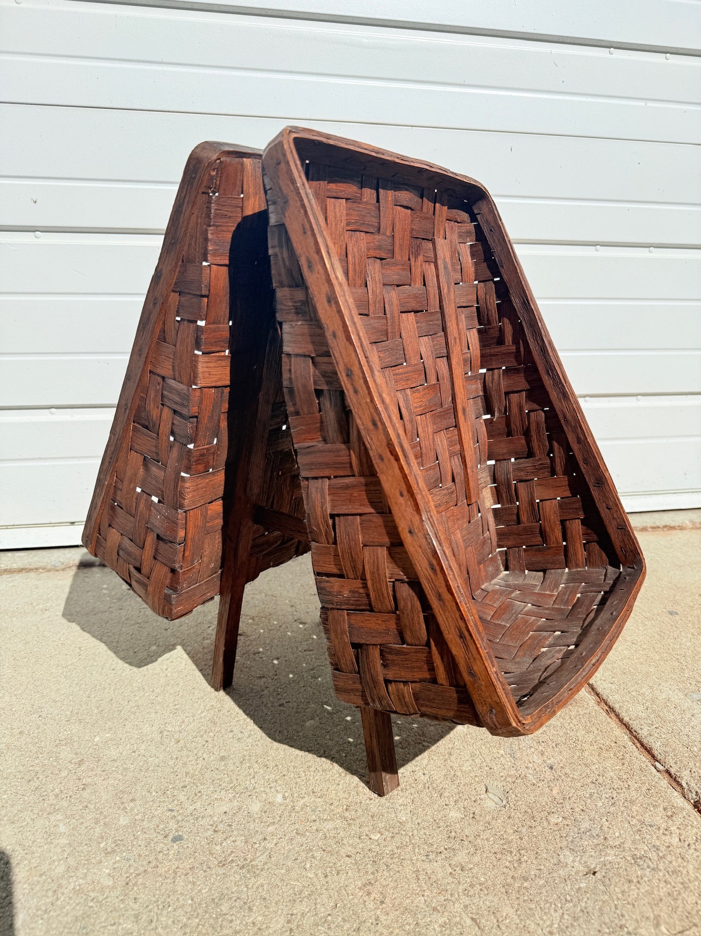 Antique 1920s Handmade Woven Two-Sided Magazine Rack