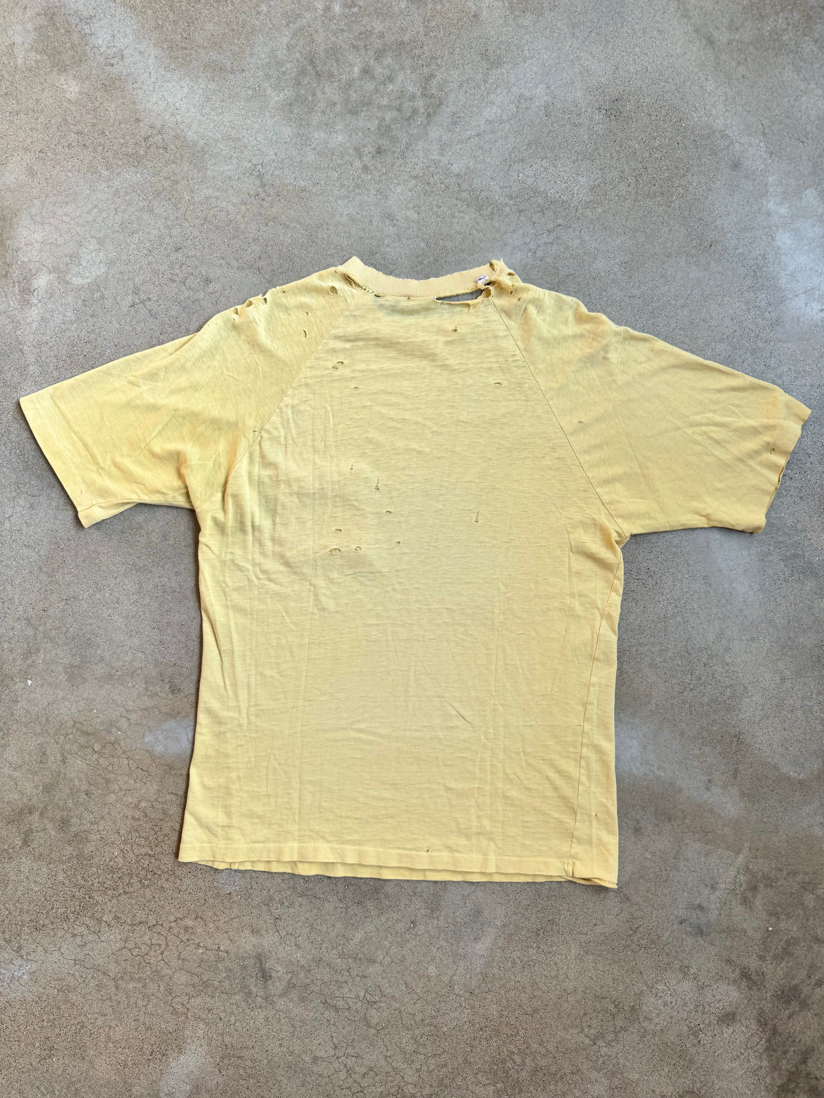 Vintage 1960s Monogram Collection Yellow Distressed Cotton Pocket Tee | Large
