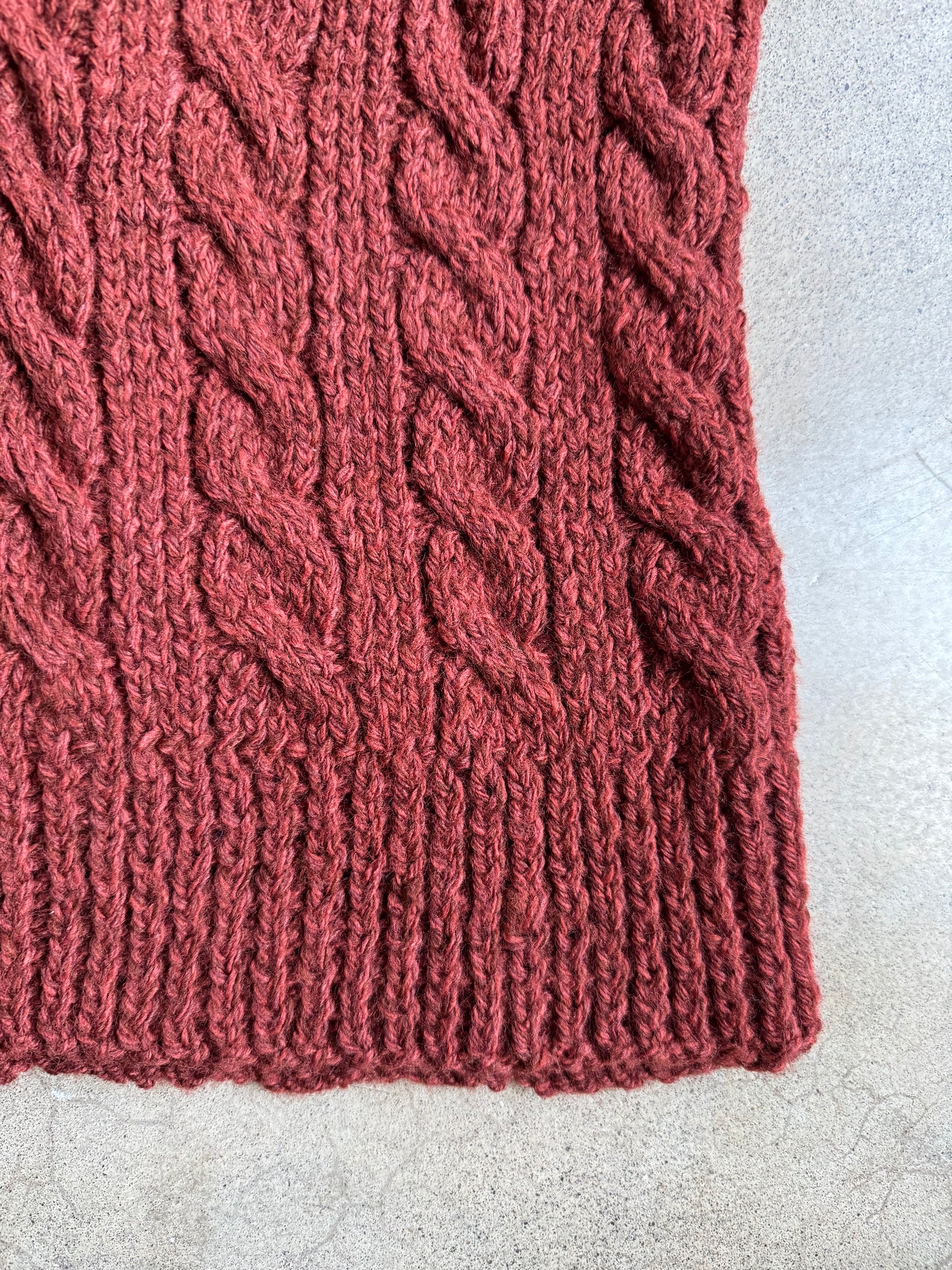 Vintage 1970s Handmade Rust Red Cableknit Sweater Vest | Small