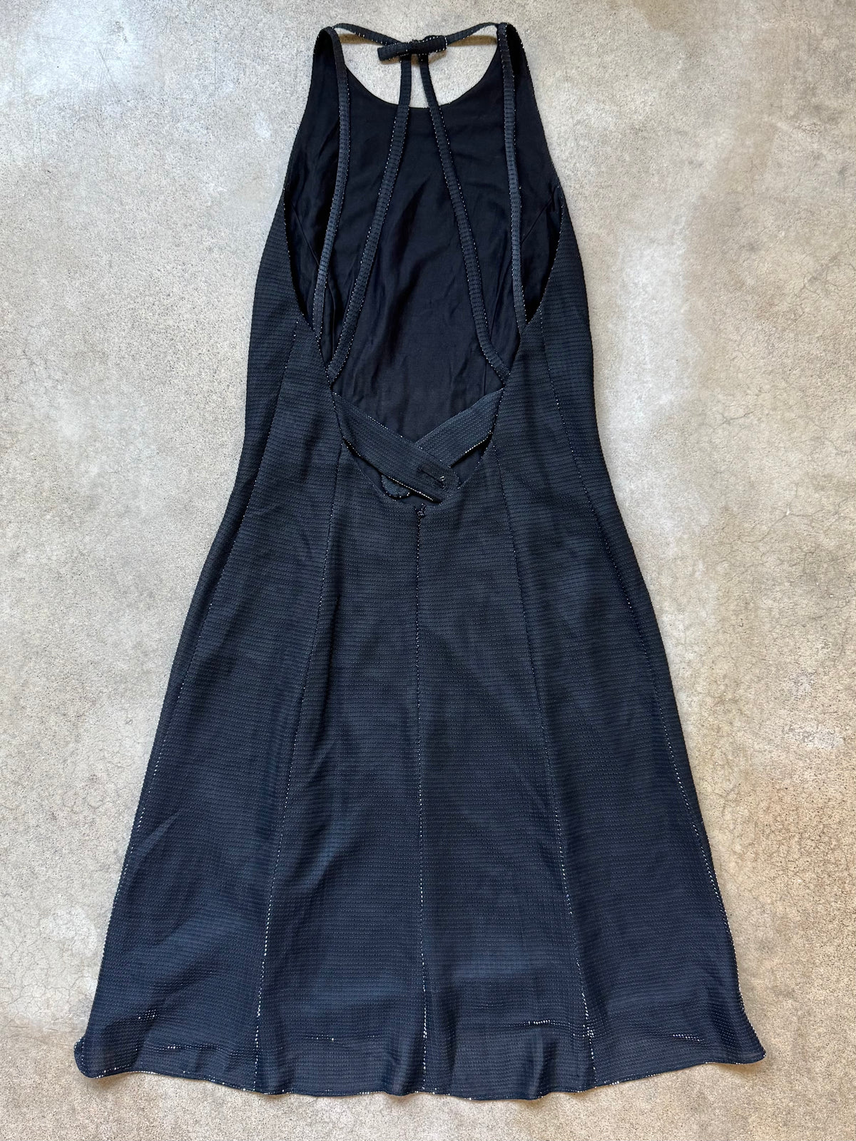 Vintage 1990s Reggio Black Metallic Knit Strappy Halter Dress | Medium