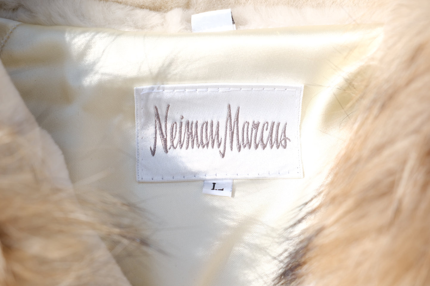 Vintage Neiman Marcus Cream Faux Fur Coat | Large