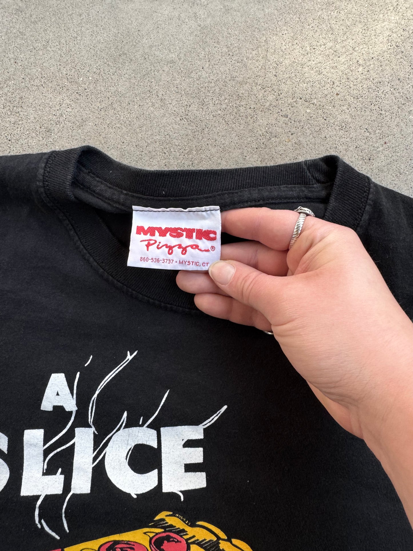 Vintage 1990s "A Slice of Heaven" Mystic Pizza Movie Graphic Tee | Medium