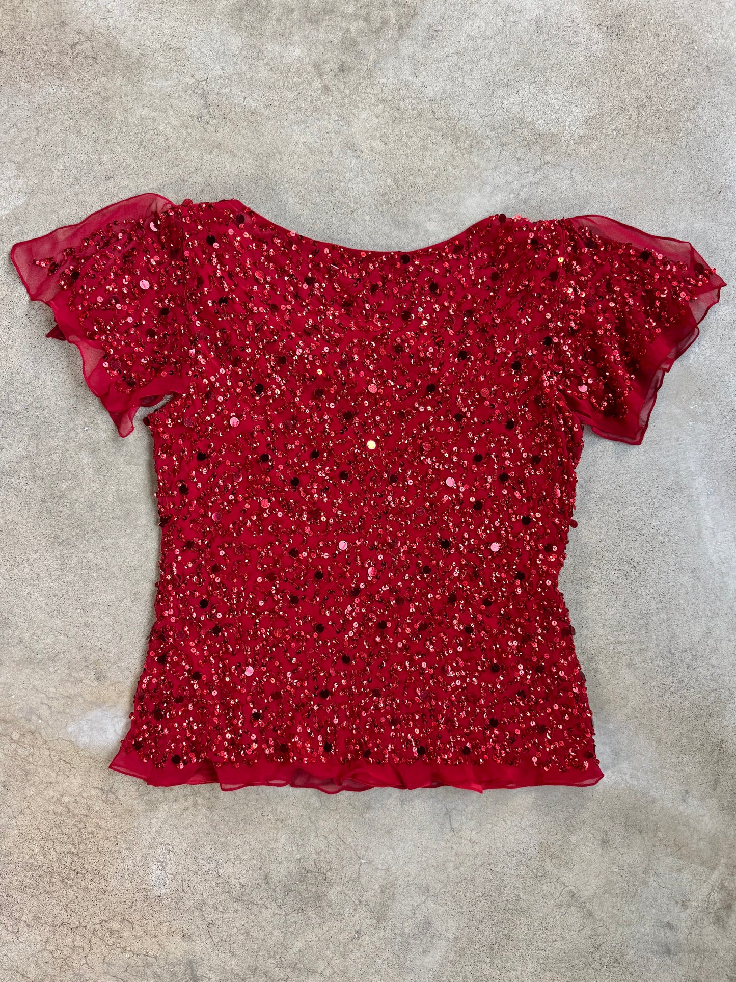 Vintage 1980s Red Sequined Silk Cowl-Neck Top | Medium