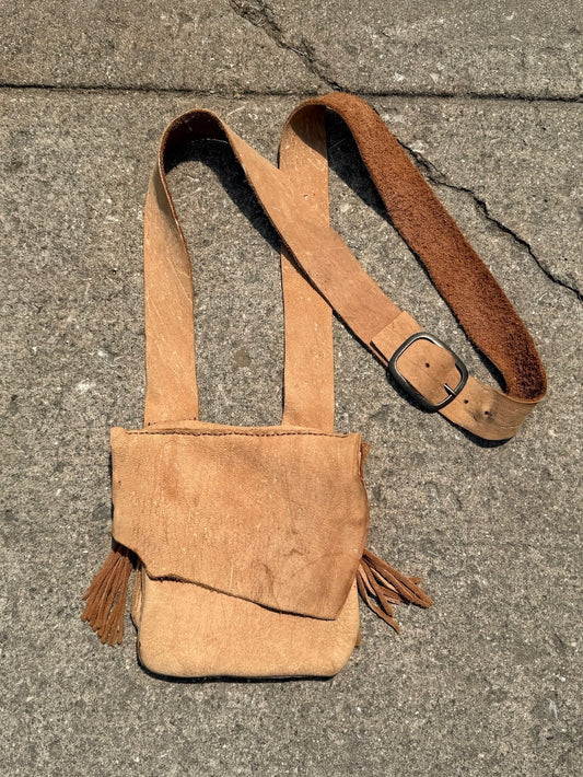 Vintage 1960s Handmade Deerskin Suede Leather Crossbody Bag