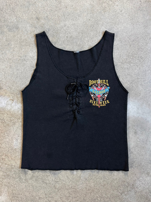 Vintage 1995 Boothill Saloon Daytona Beach Bike Week Lace-Up Tank Top | Large