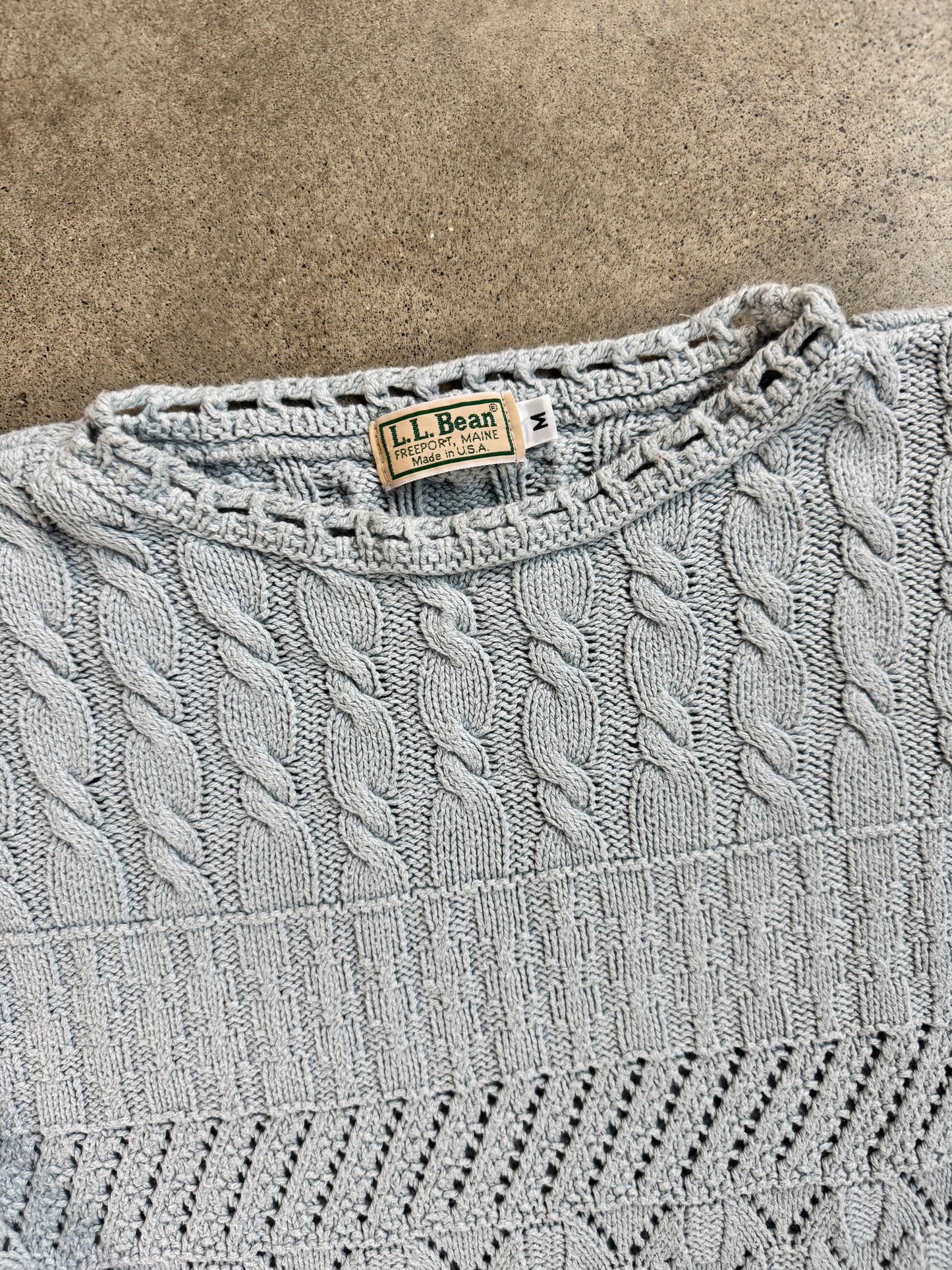 Vintage 1980s L.L. Bean Baby Blue Cotton Knit Sweater | Medium