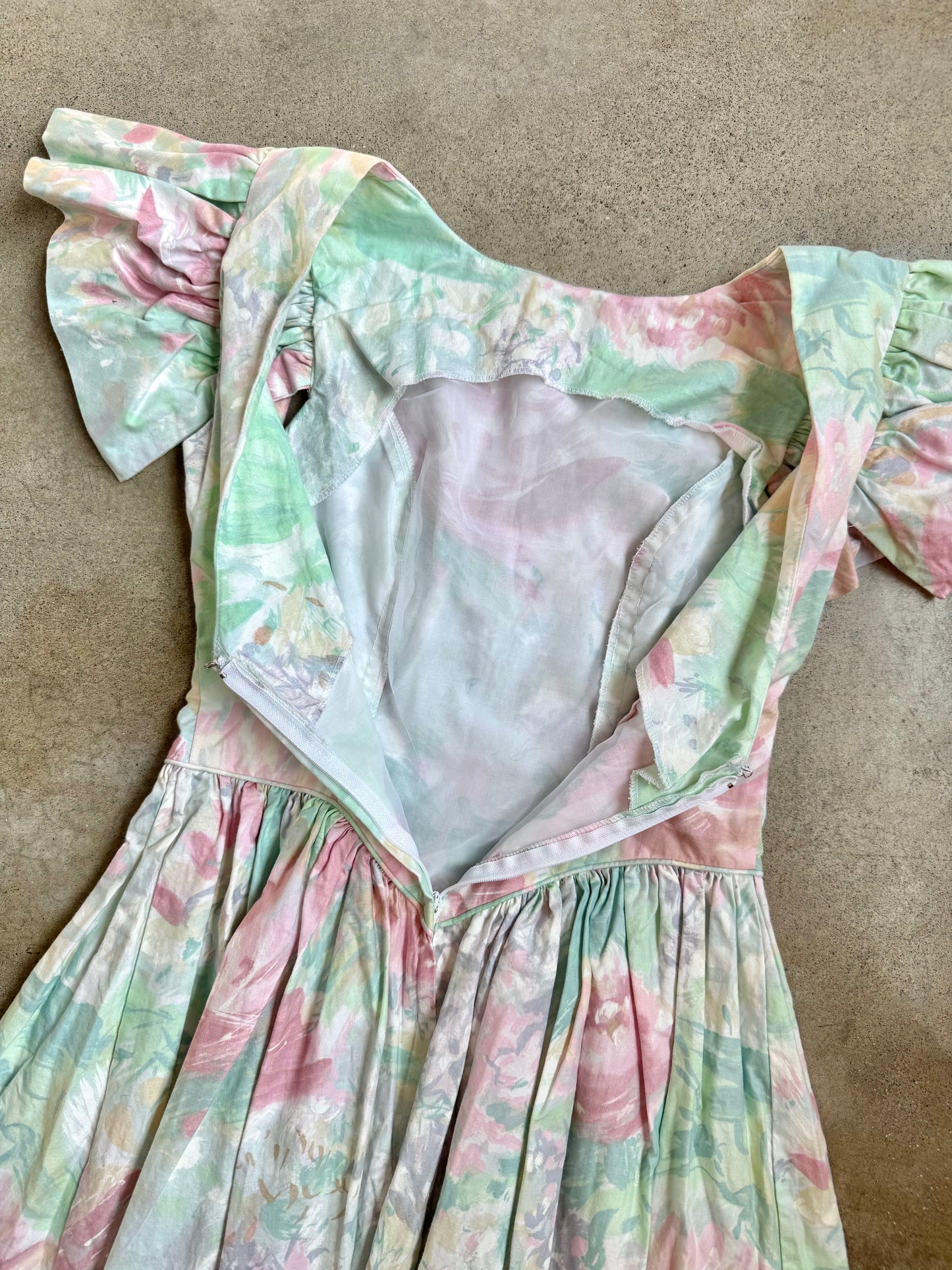 Vintage 1980s JCPenney Pastel Floral Puff Sleeve Formal Dress | Small
