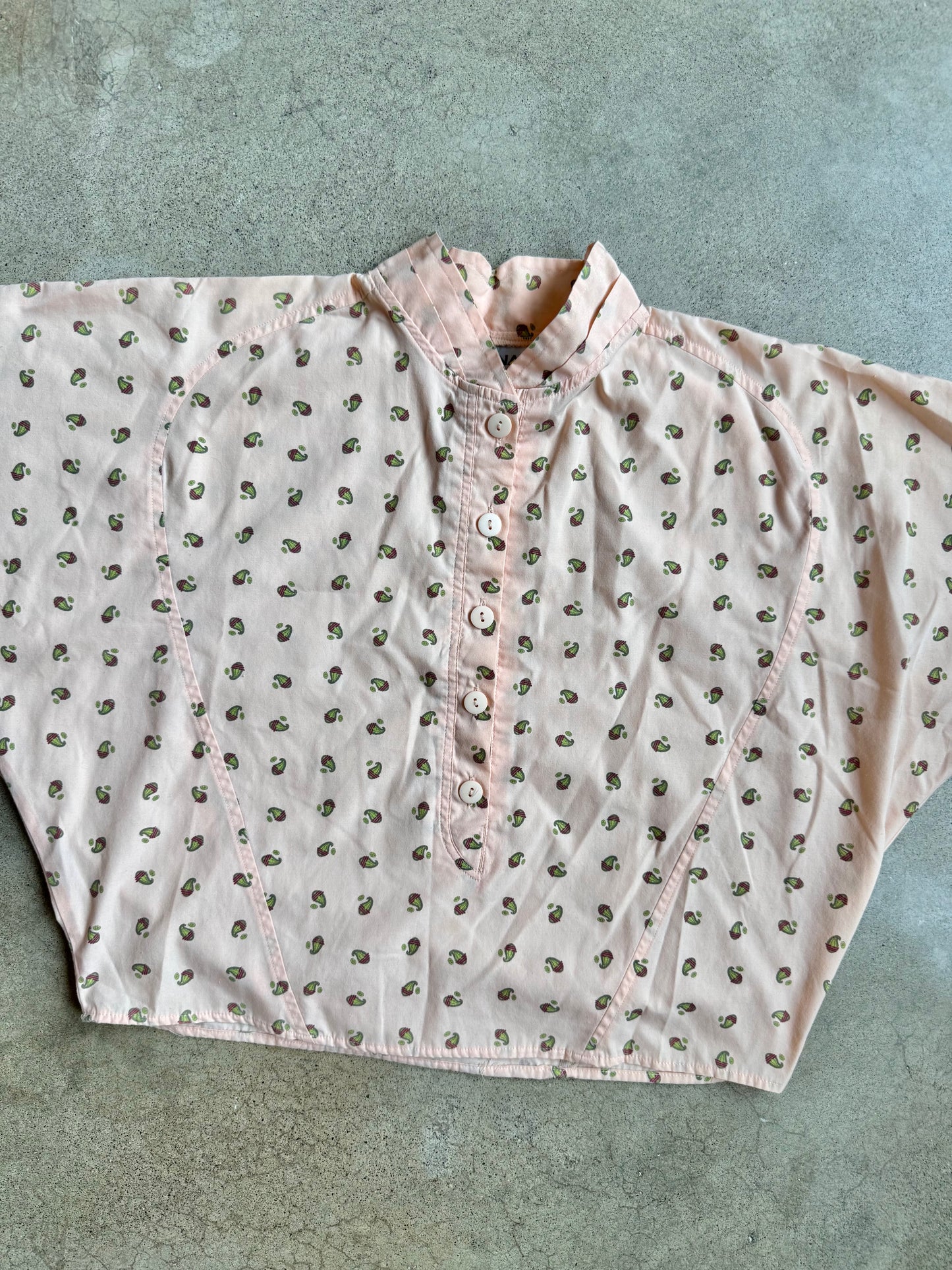 Vintage 1980s Cristina Peach Paisley Print Cropped Blouse | Small