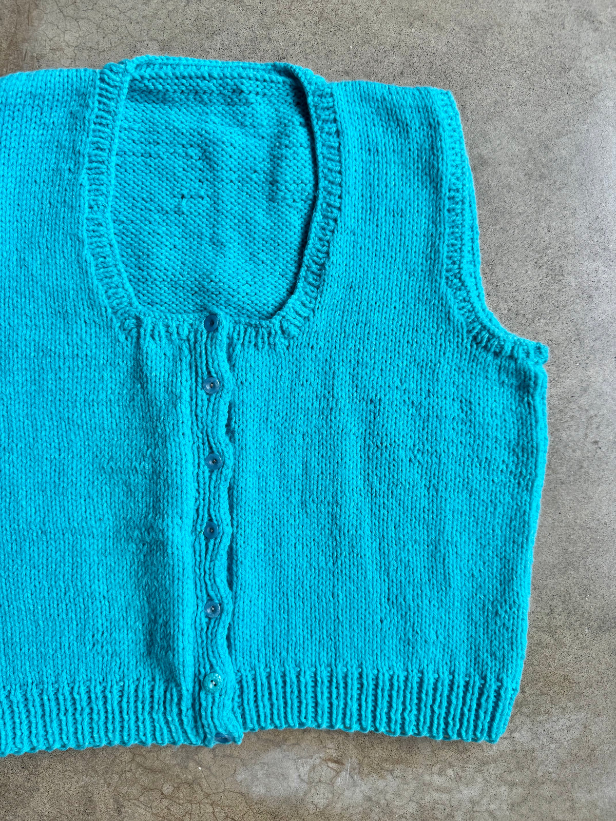 Vintage Handmade Aqua Blue Knit Sweater Vest | Large