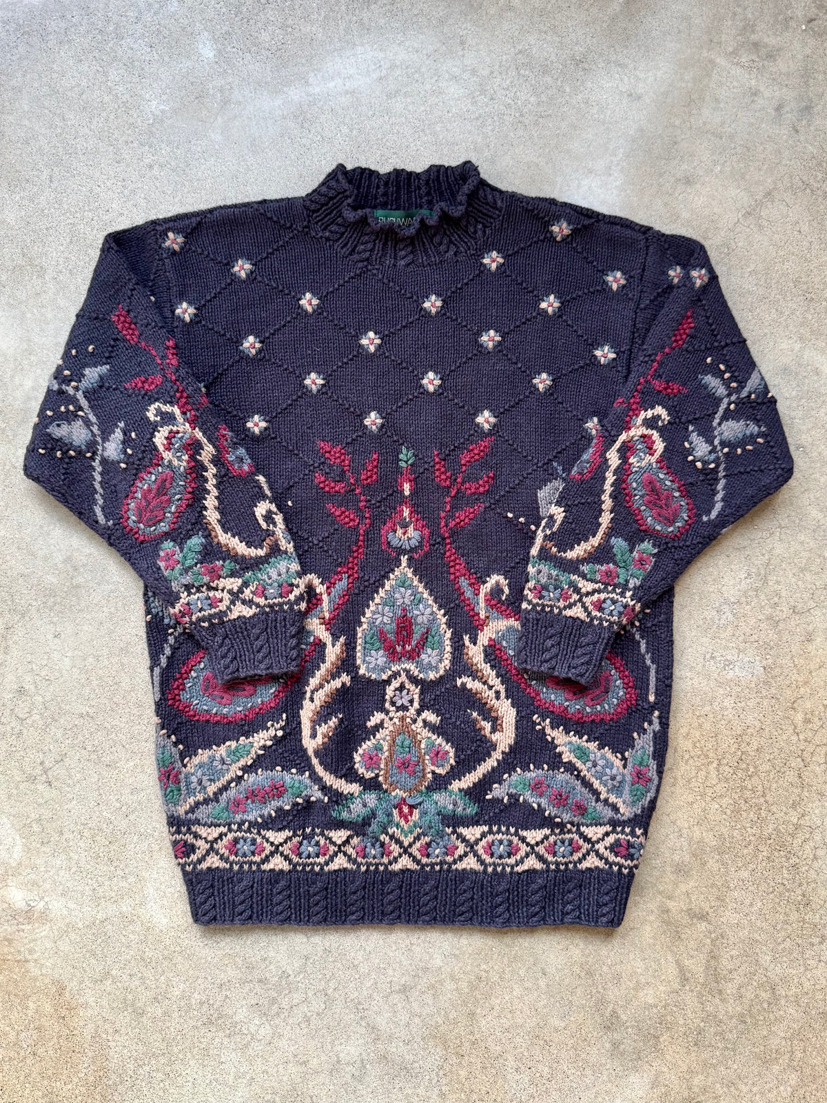 Vintage Bushwacker Floral Paisley Pattern Mock Neck Sweater | Small