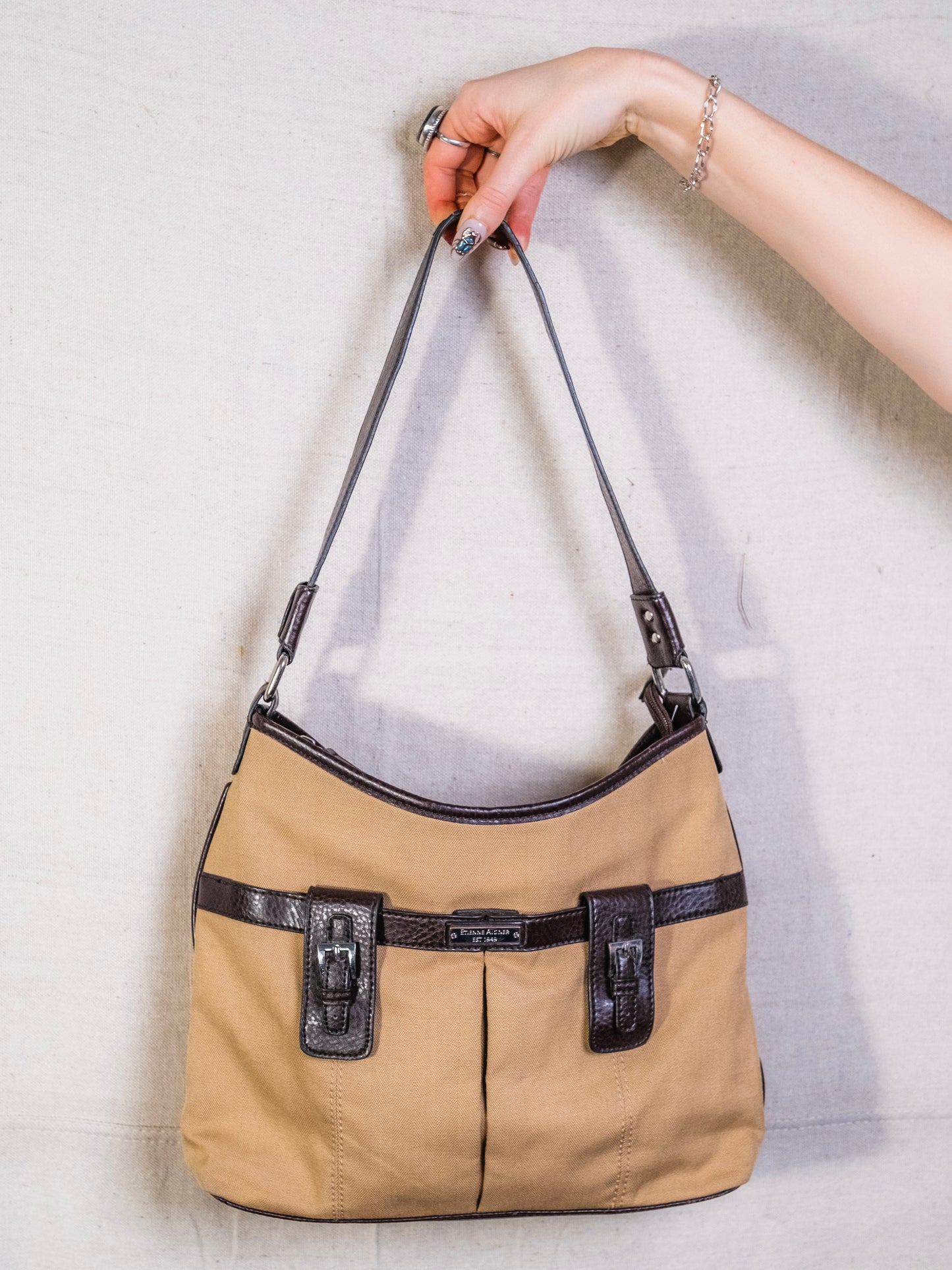 Vintage 1990s Etienne Aigner Canvas & Leather Shoulder Bag