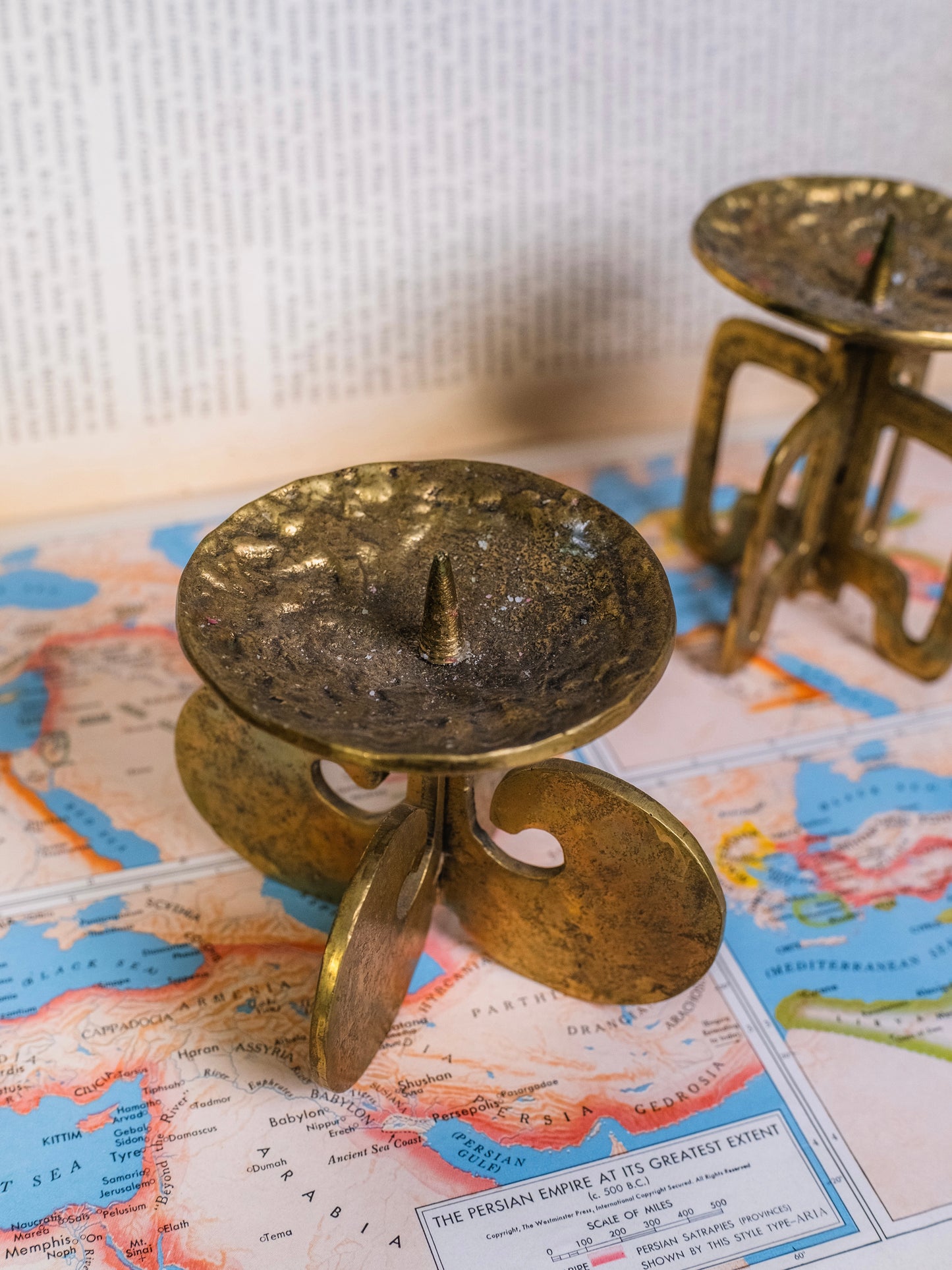 Vintage Brutalist Solid Brass Roman Candleholders | Set of 2