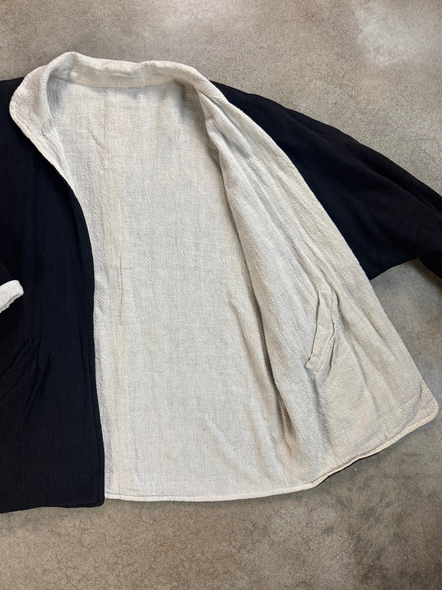 Vintage 1980s Sangam Imports Reversible Cream & Black Cotton Jacket | M/L