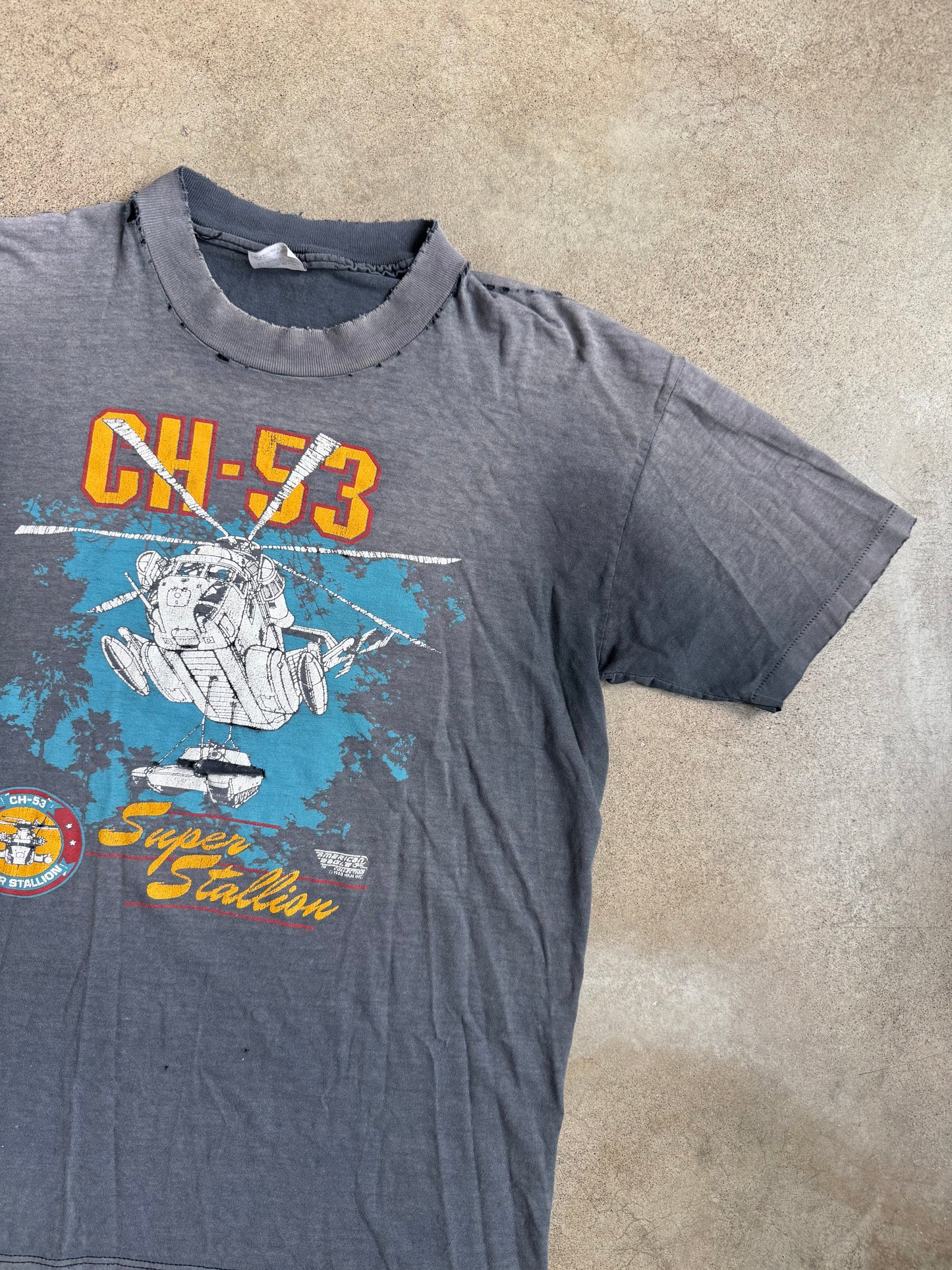 Vintage 1980s Stedman Distressed CH-53 Super Stallion Graphic Tee | Large