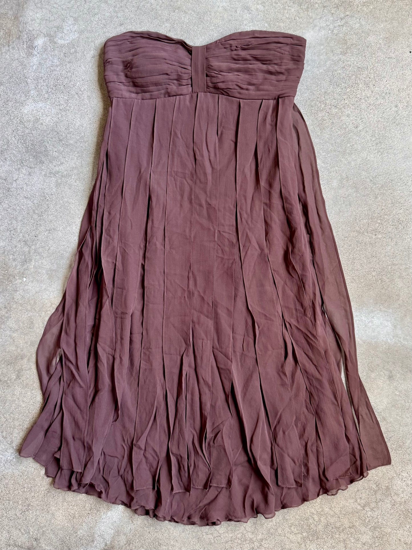 Vintage 2000s Sangria Brown Silk Chiffon "Jellyfish" Strapless Dress | S/M