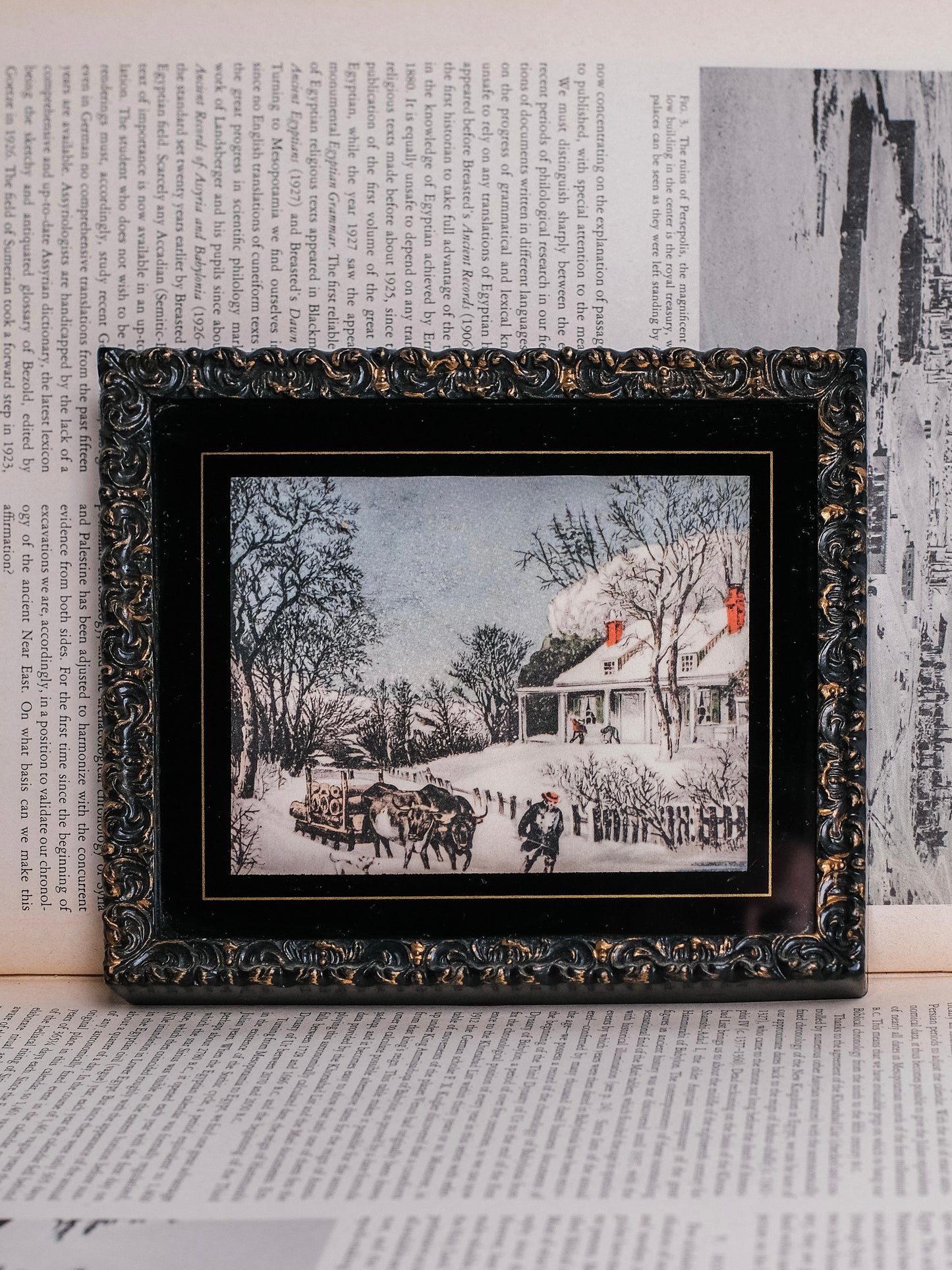 Vintage 1970s Currier & Ives Framed Print Wall Art | Set of 2