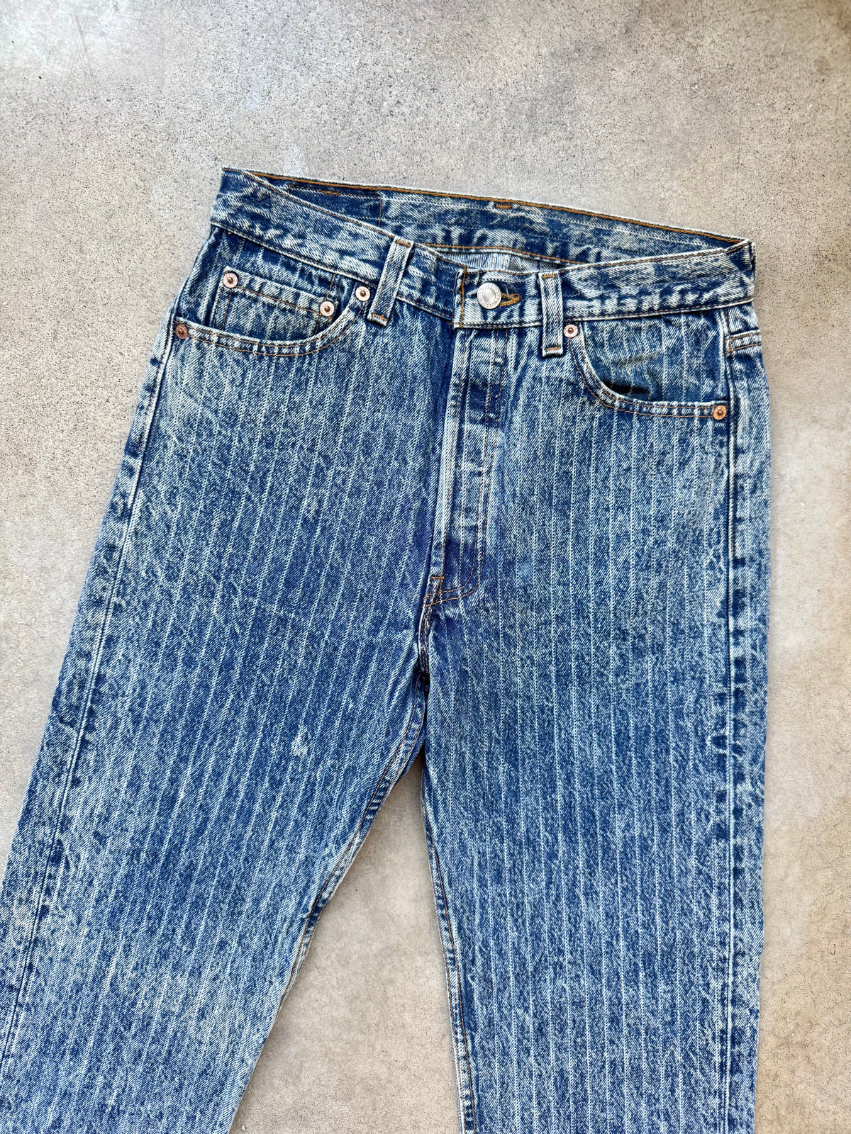 Vintage 1980s Levi’s 501 Pinstripe Acid Wash Straight Leg Jeans | 30x32