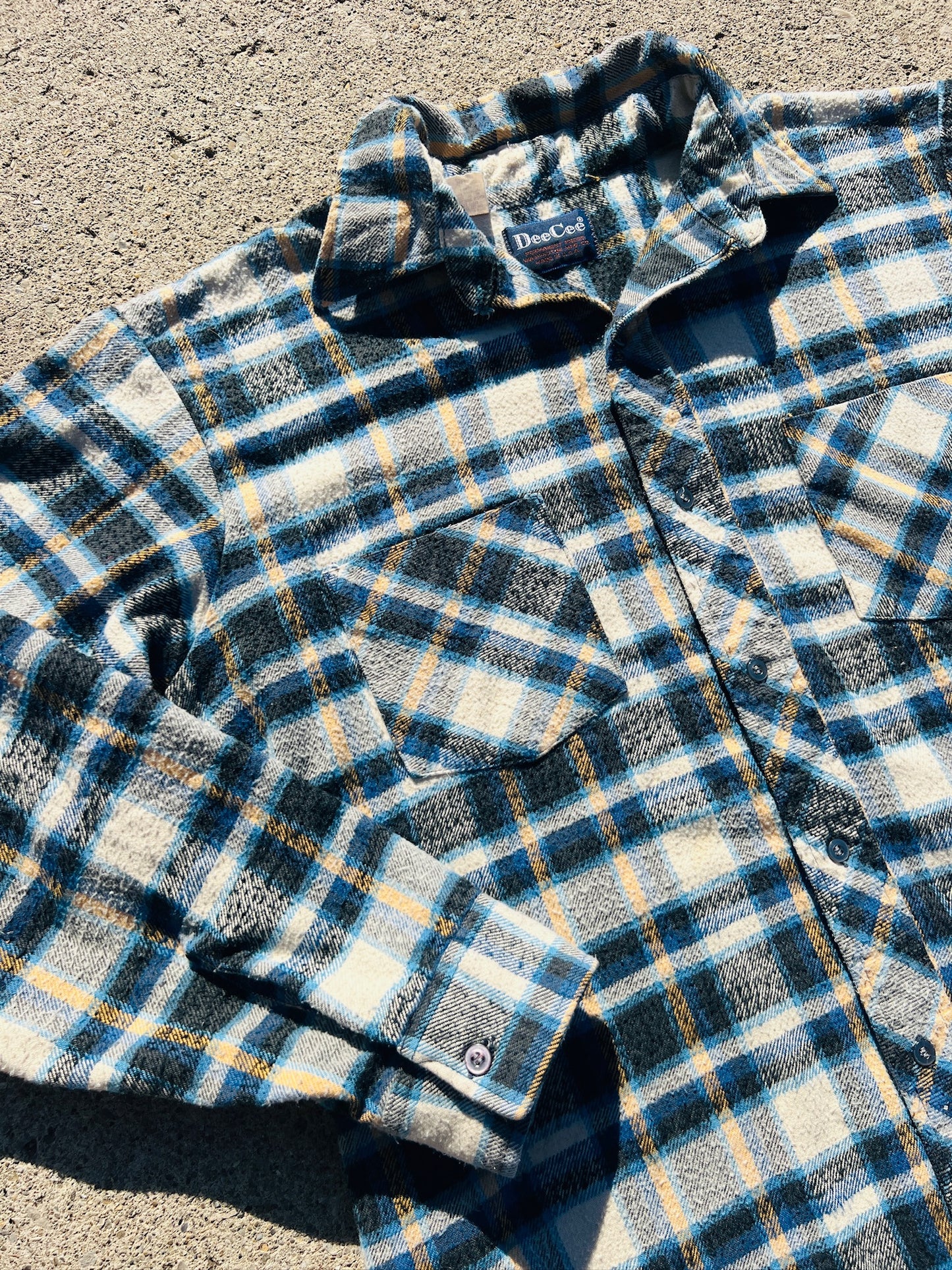 Vintage 1970s/80s DeeCee Blue Plaid Worn Flannel Shirt | Large