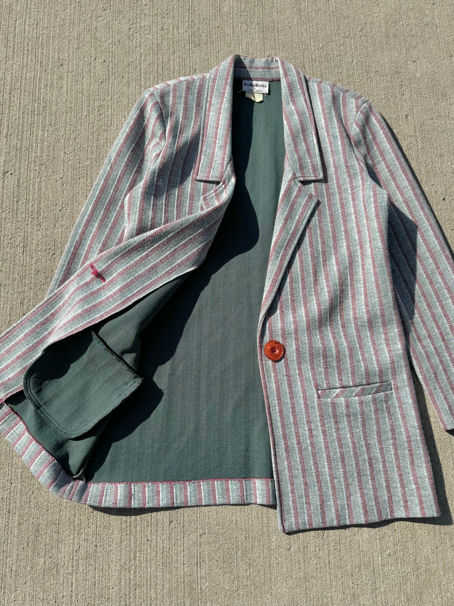 Vintage 1970s KoKo Knits Grey Striped Blazer | S/M