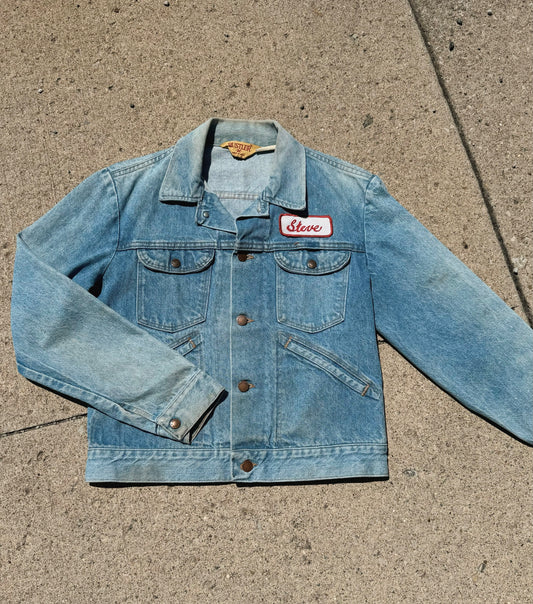 Vintage 1980s Rustler Steve Patch Denim Trucker Jacket | Medium