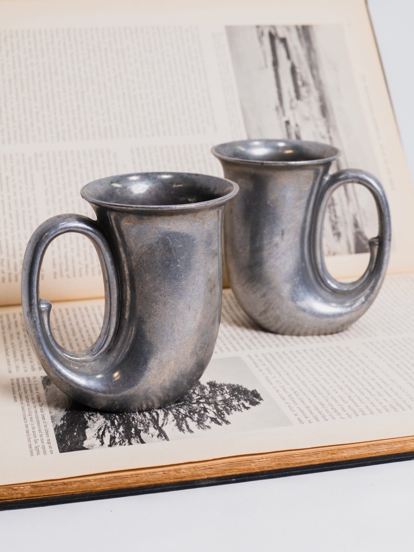Vintage 1940s Duratale by Leonard Italian Pewter Tavern Horn Mugs | Set of 2