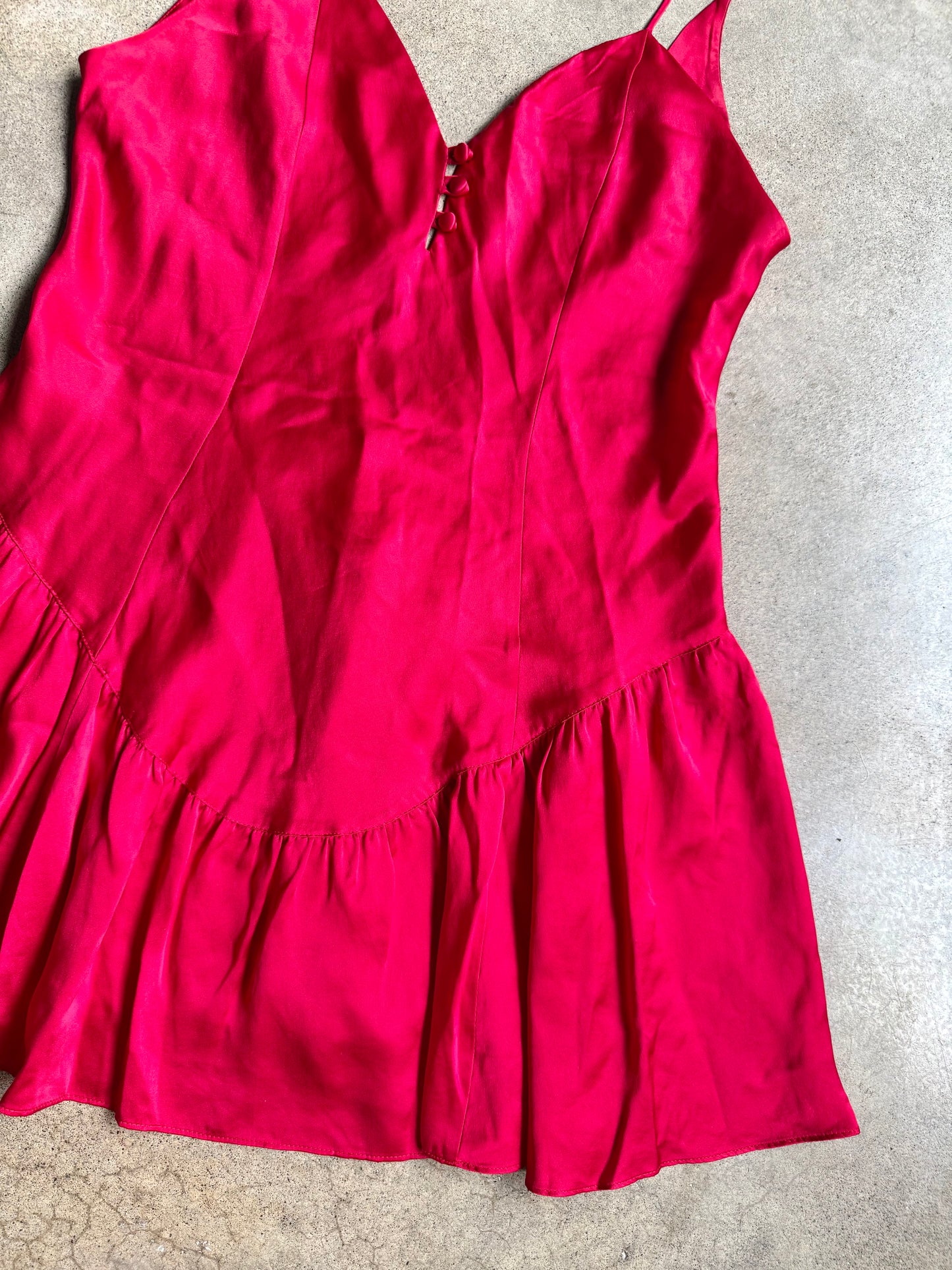 Vintage Victoria’s Secret Gold Label 100% Silk Red Drop Waist Mini Slip Dress | Large