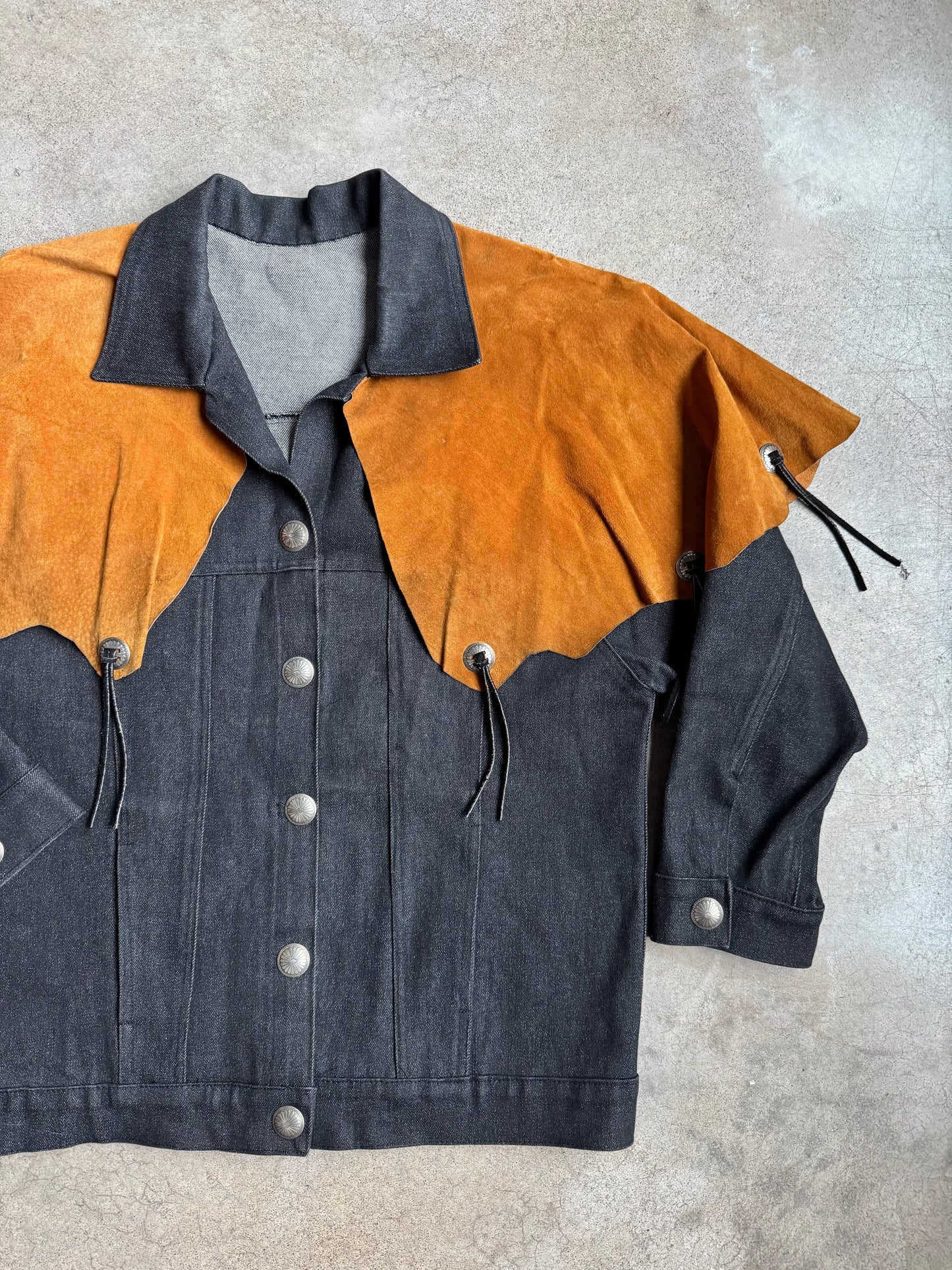 Vintage 1970s Western Suede & Black Denim Ranchers Jacket | Large