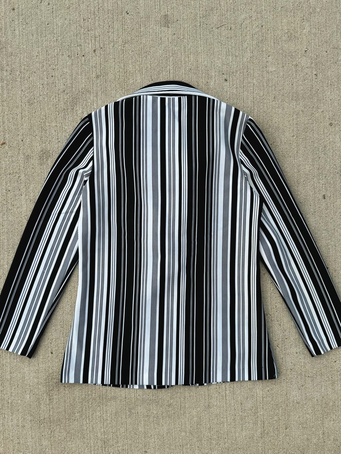 Vintage 1970s Black & White Striped Polyester Blazer