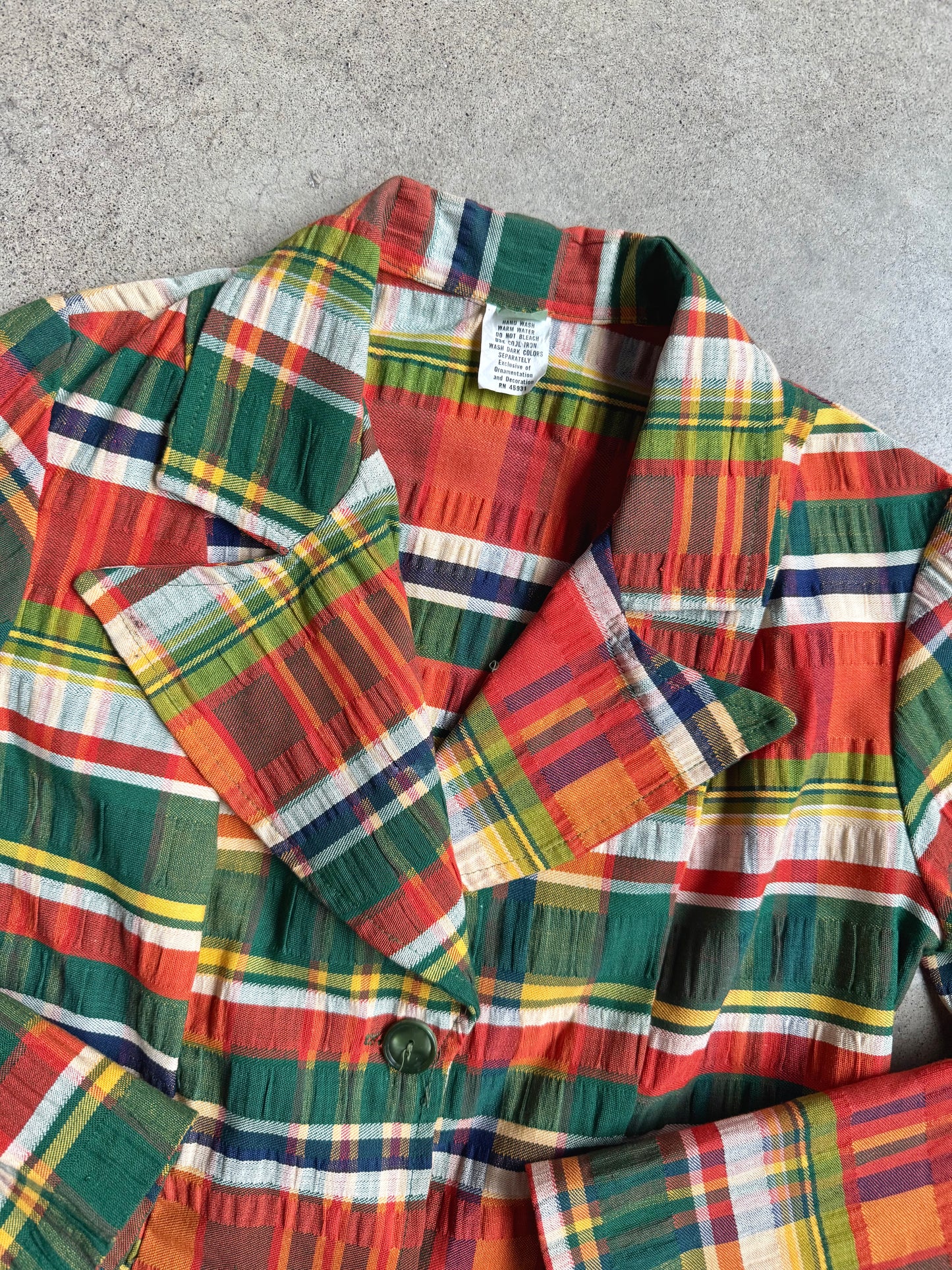 Vintage 1970s Multi Plaid Woven Blazer Jacket | XS/S
