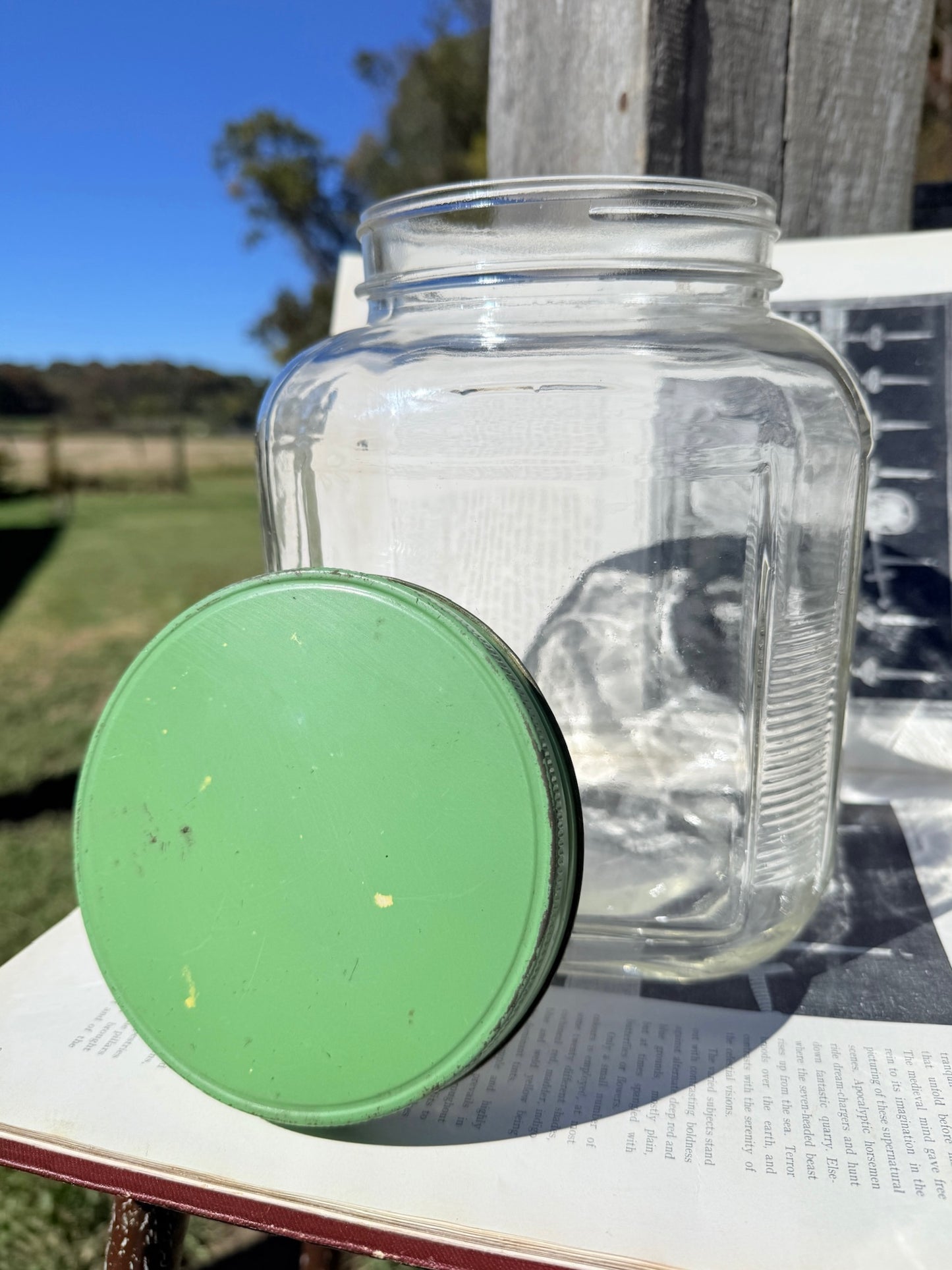Vintage 1950s Anchor Hocking Green Lidded Glass Hoosier Jar