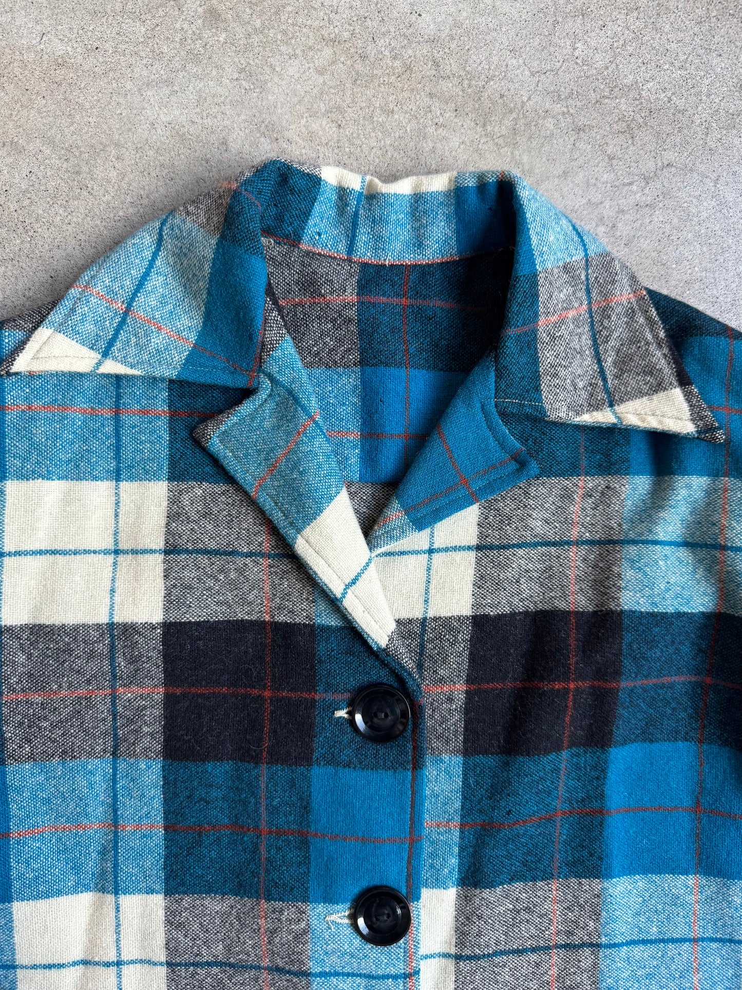 Vintage 1940s Blue & White Plaid Wool Button-Up Shirt Jacket | Small