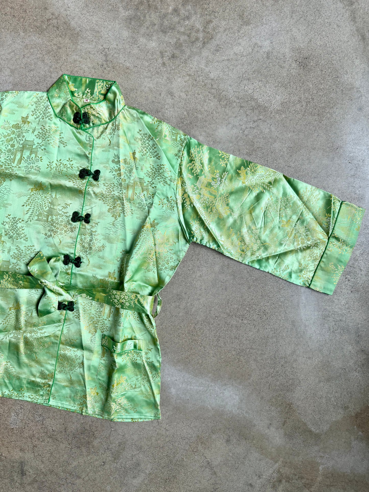 Vintage 1950s Chinese Tang Jade Green & Black Silk Two-Piece Outfit | Medium