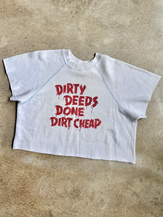 Vintage “Dirty Deeds Done Dirt Cheap” Cut-Off Sweatshirt | Large
