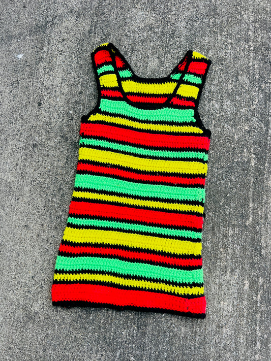 Vintage 1970s Handmade Knit Multi-Color Stripe Tank Top