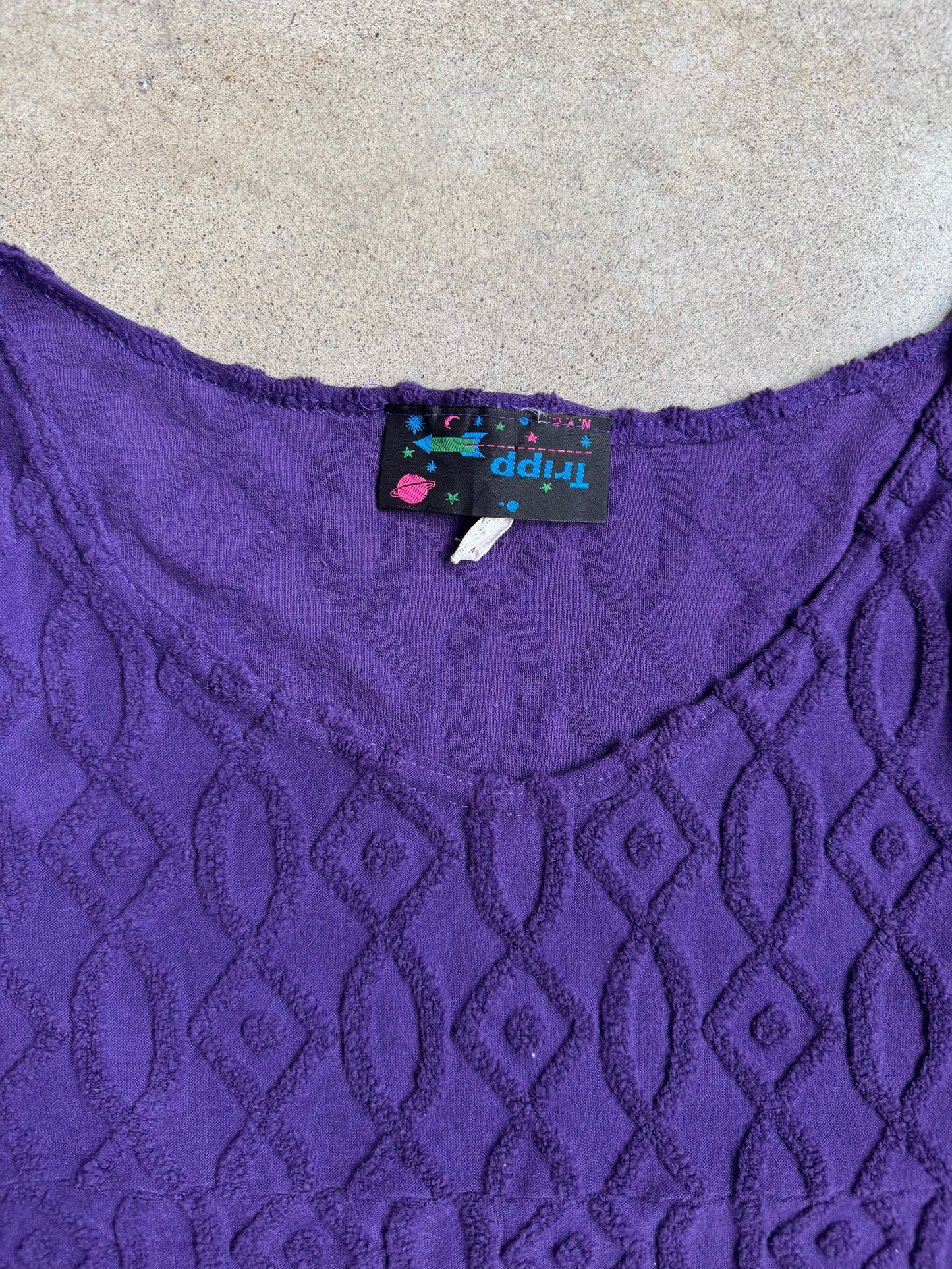 Vintage 1980s Tripp NYC Purple Textured Knit Asymmetric Dress | Medium