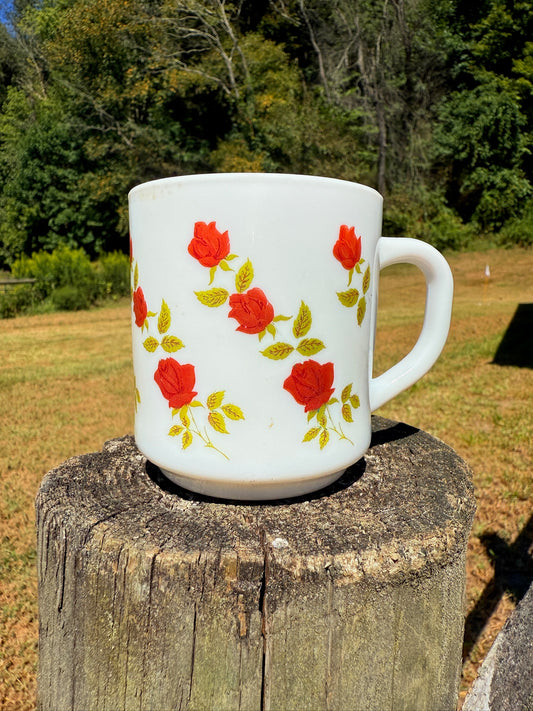 Vintage 1970s Milk Glass Rose Mug