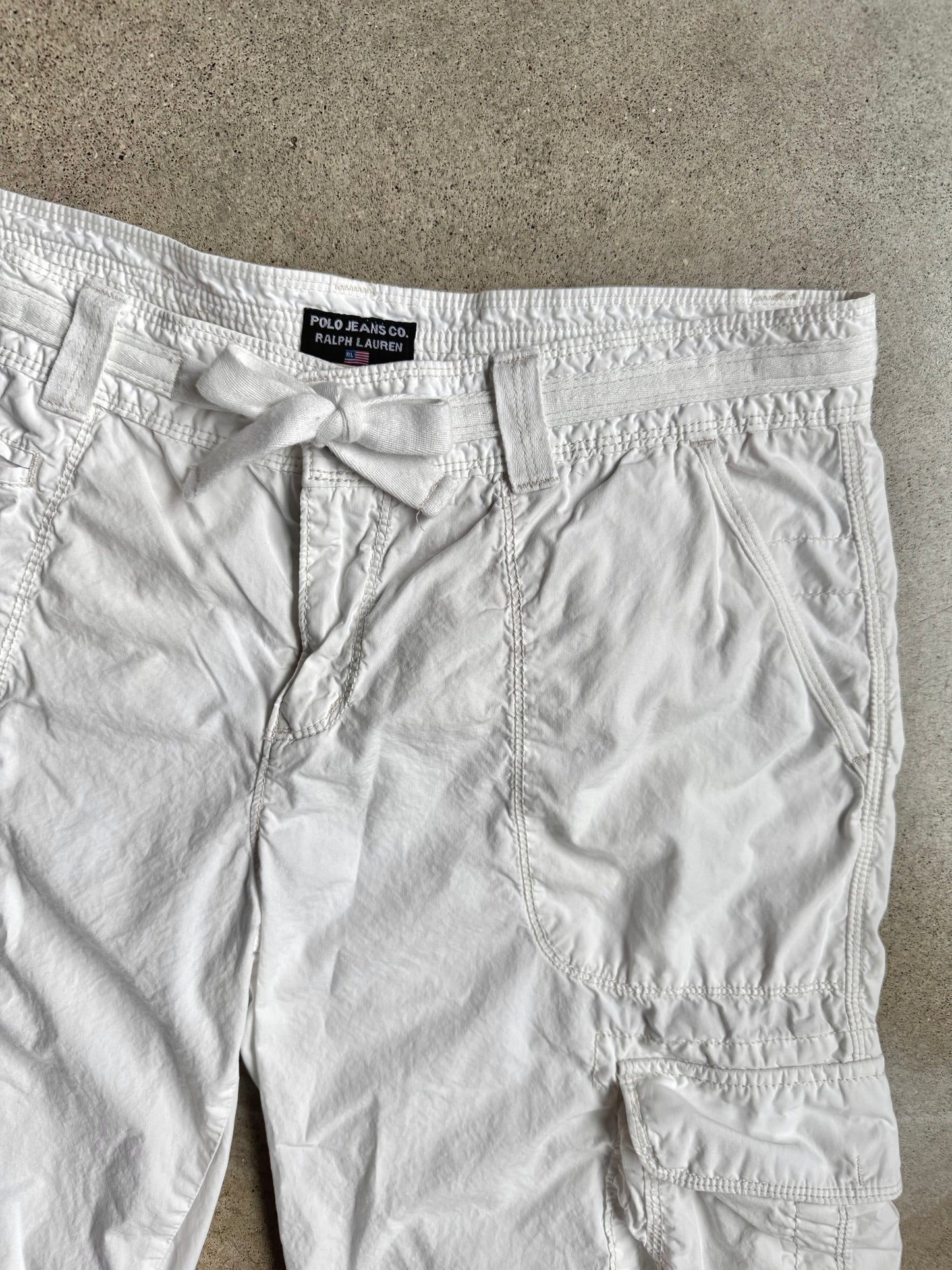 2000s Polo Jeans Co. White Cotton Cargo Capris | M/L