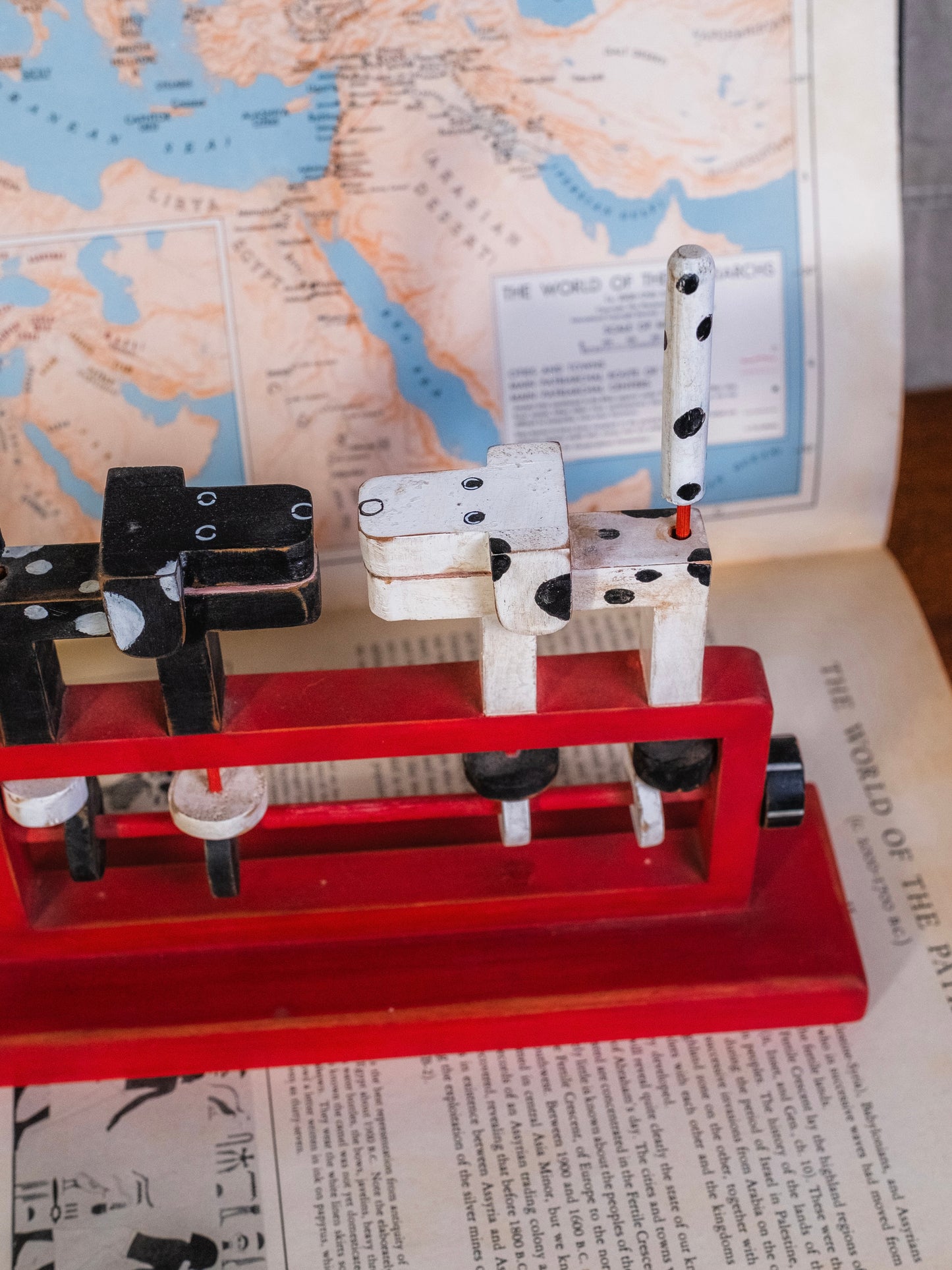 Vintage Wooden Spotted Dog Automata